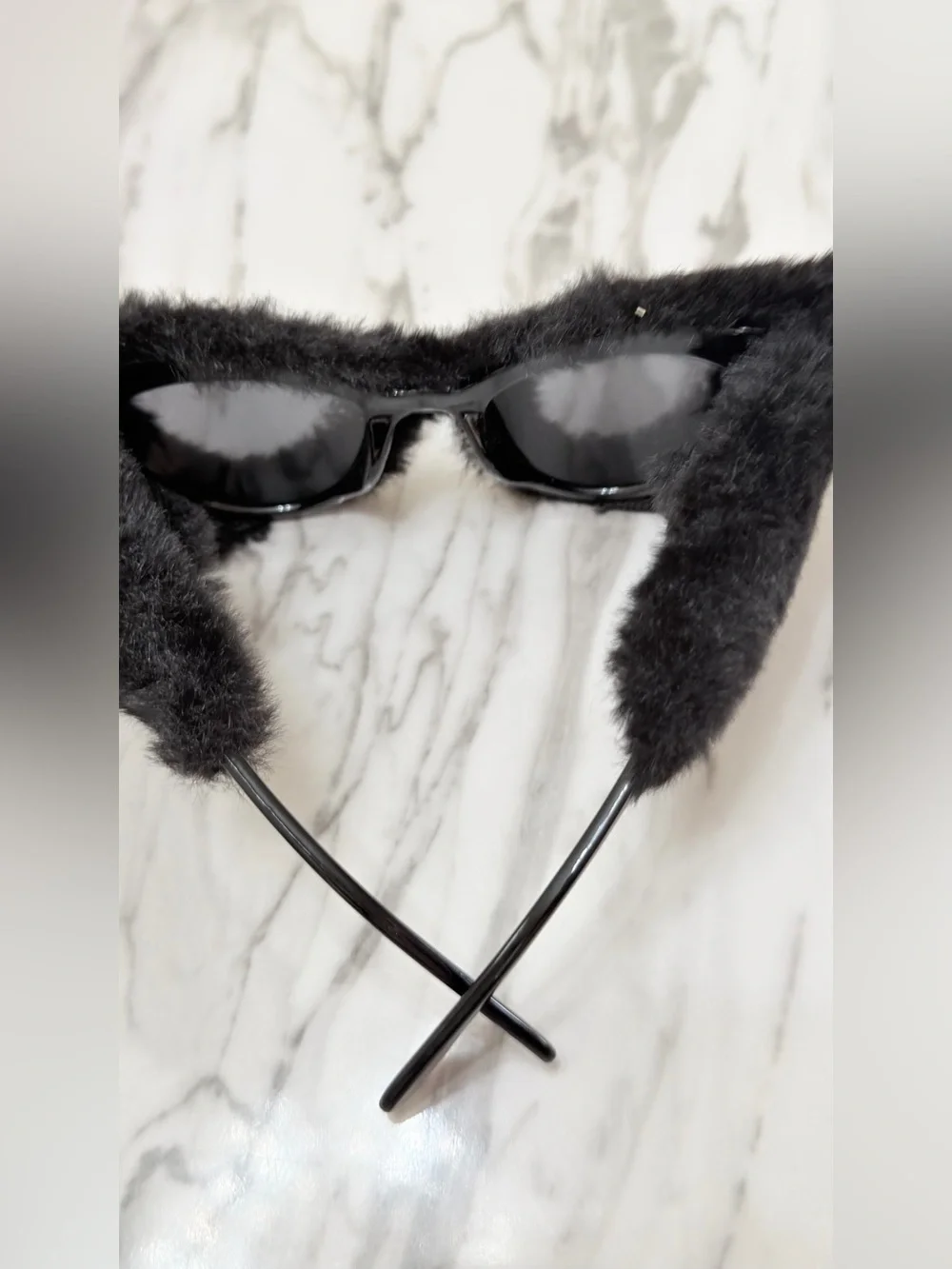 Black Fuzzy Cat Sunglasses - Plush Pet Accessory